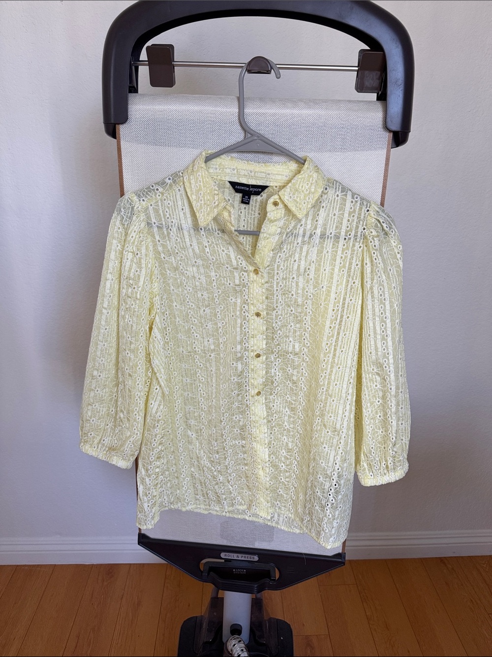 Nanette Lepore Pale Yellow Eyelet Button-Down Shirt